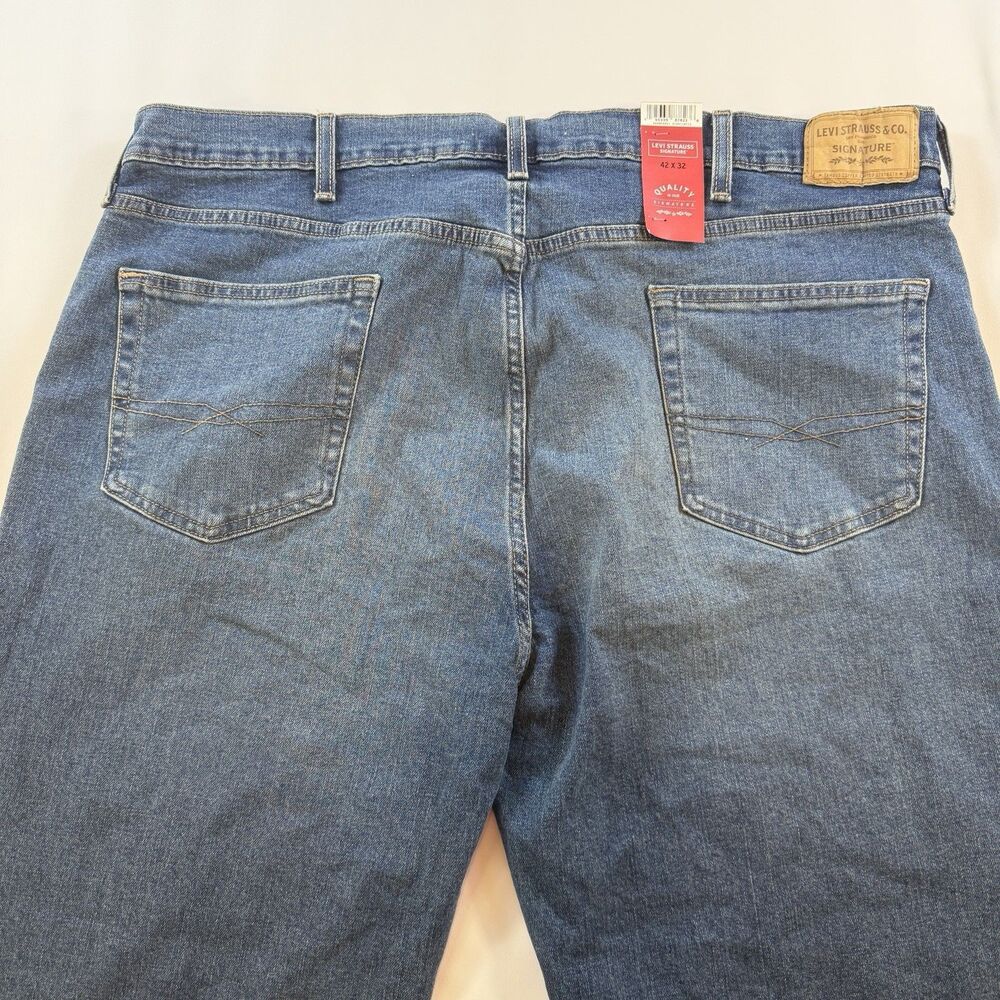 Levi Strauss Signature Gold Men's Relaxed Fit Flex Denim Blue Jeans 42x32 New - Picture 3 of 15